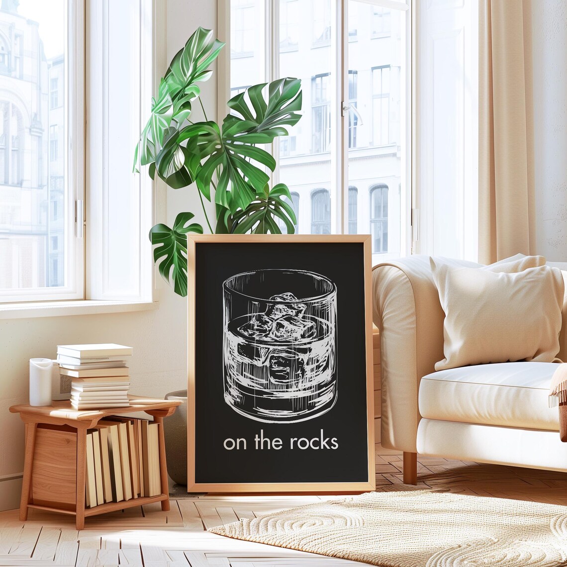 On The Rocks Whiskey Glass Sketch Illustration Black White Bar Cart Poster - Image 4