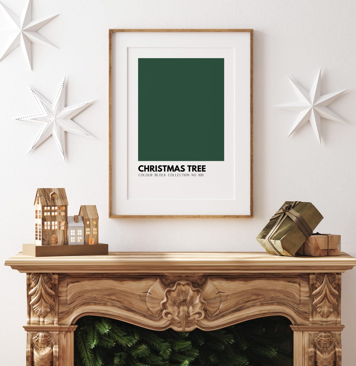 Minimalist Deep Green Christmas Tree Colour Block No 100 Print - Image 4