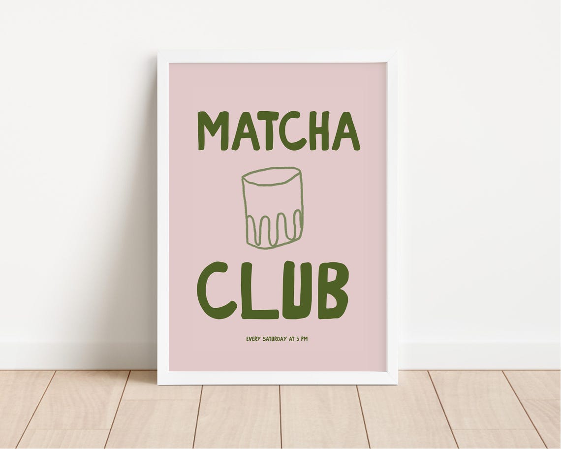 Matcha Club Doodle Every Saturday at 5 PM Green Pink Kitchen Poster - Image 2