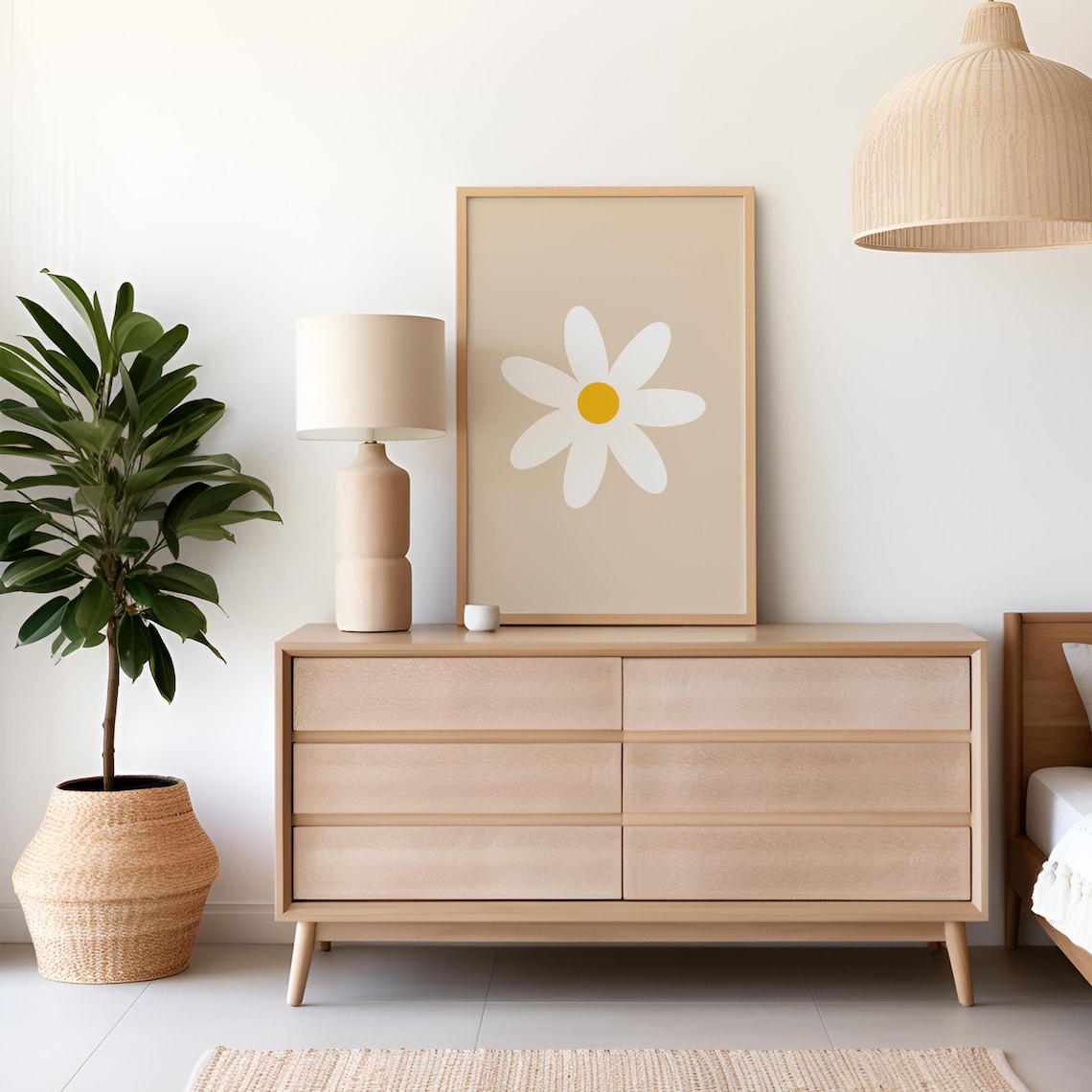 Large Daisy Flower Beige Nursery Botanical Minimalist Poster - Image 4