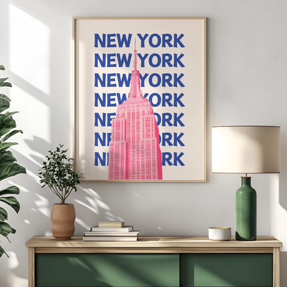 New York City Travel Print Nyc Travel Print Retro Wall Print Empire State Building Print Home Wall Decor Cute Wall Art Trendy Wall Art