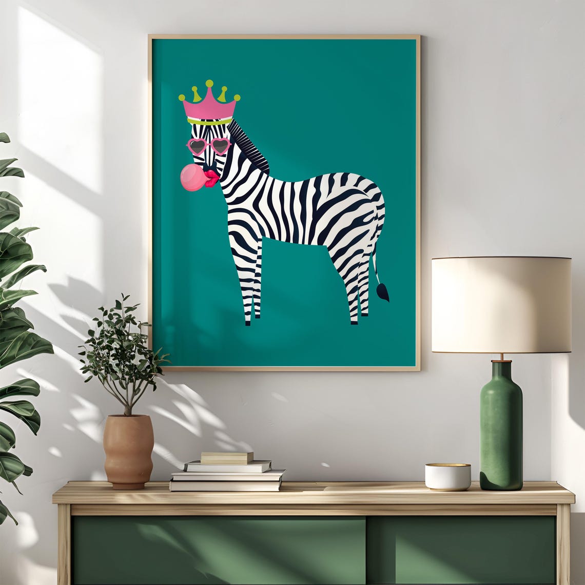 Zebra With Crown Heart Sunglasses Bubblegum Queen Pop Animal Poster - Image 4