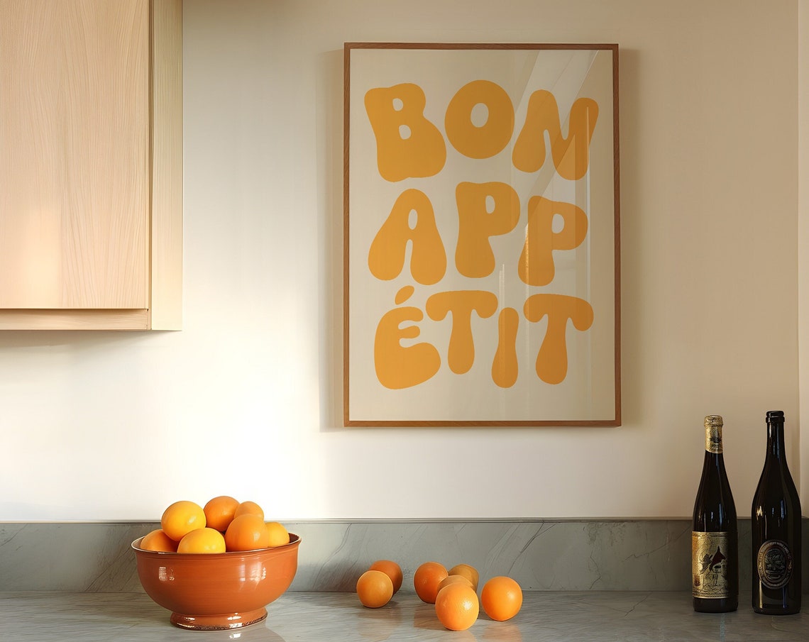 Bon Appetit Orange Groovy Retro Letters French Kitchen Wall Art - Image 2