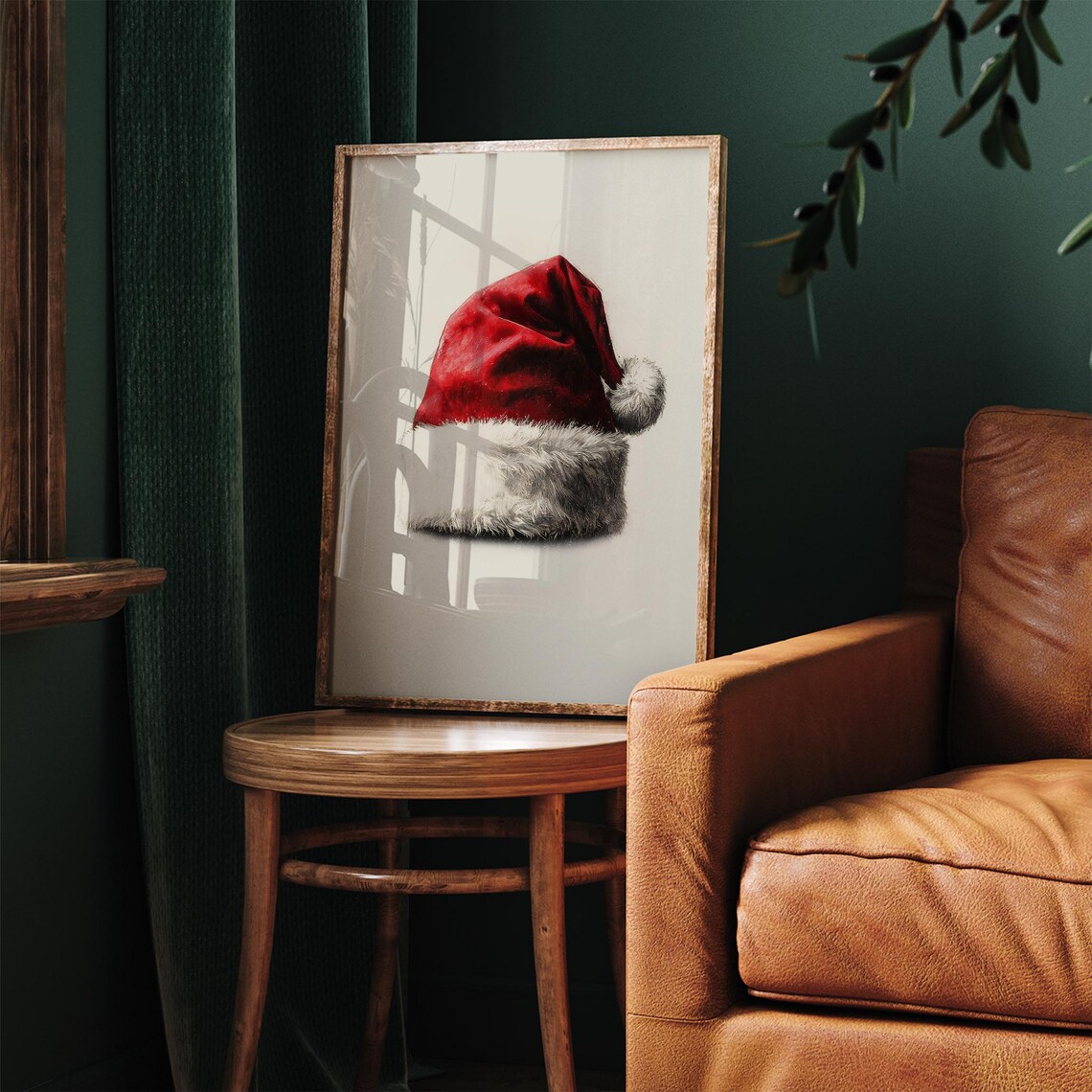 Vintage Santa Hat Sketch Minimal Neutral Christmas Art Print Poster - Image 2