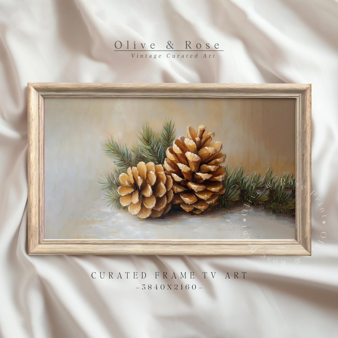 Two Pinecones With Pine Branches Vintage Winter Botanical Art Poster