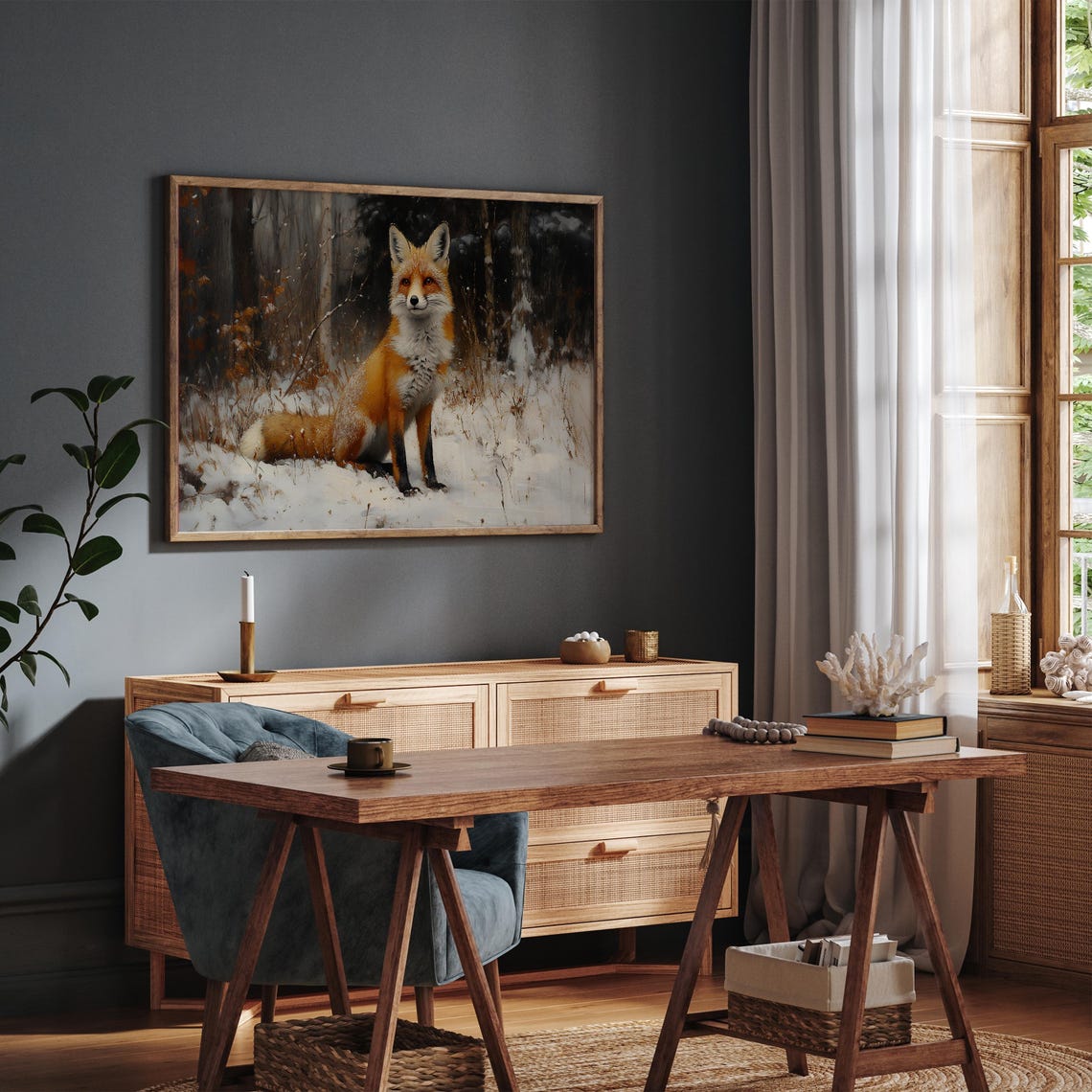 Vintage Fox In Snow Frame Tv Art Fox Oil Painting Winter Frame Tv Art Country Farmhouse Screensaver Woodland Animal - Image 4