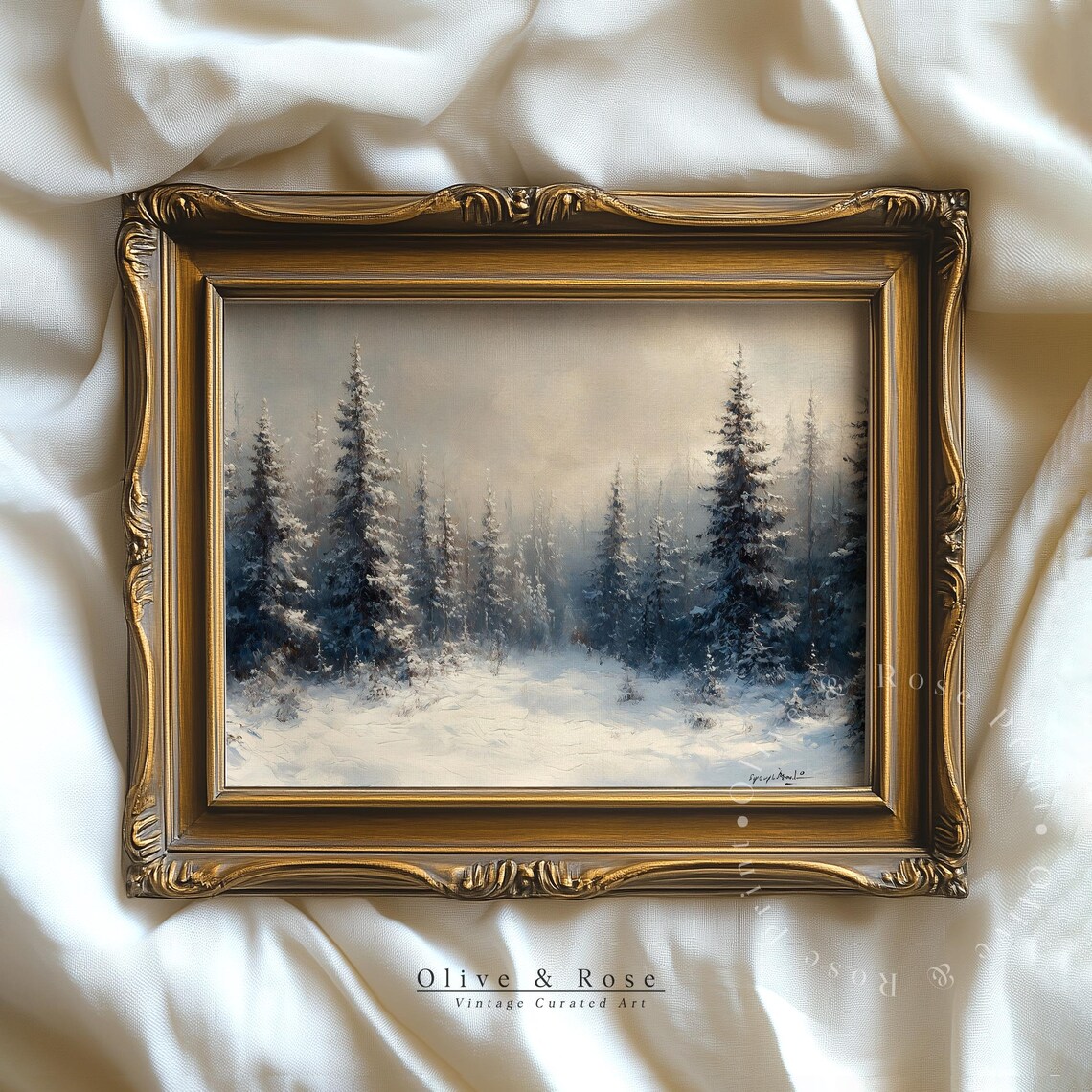 Misty Neutral Pine Forest Foggy Winter Landscape Minimalist Art Poster