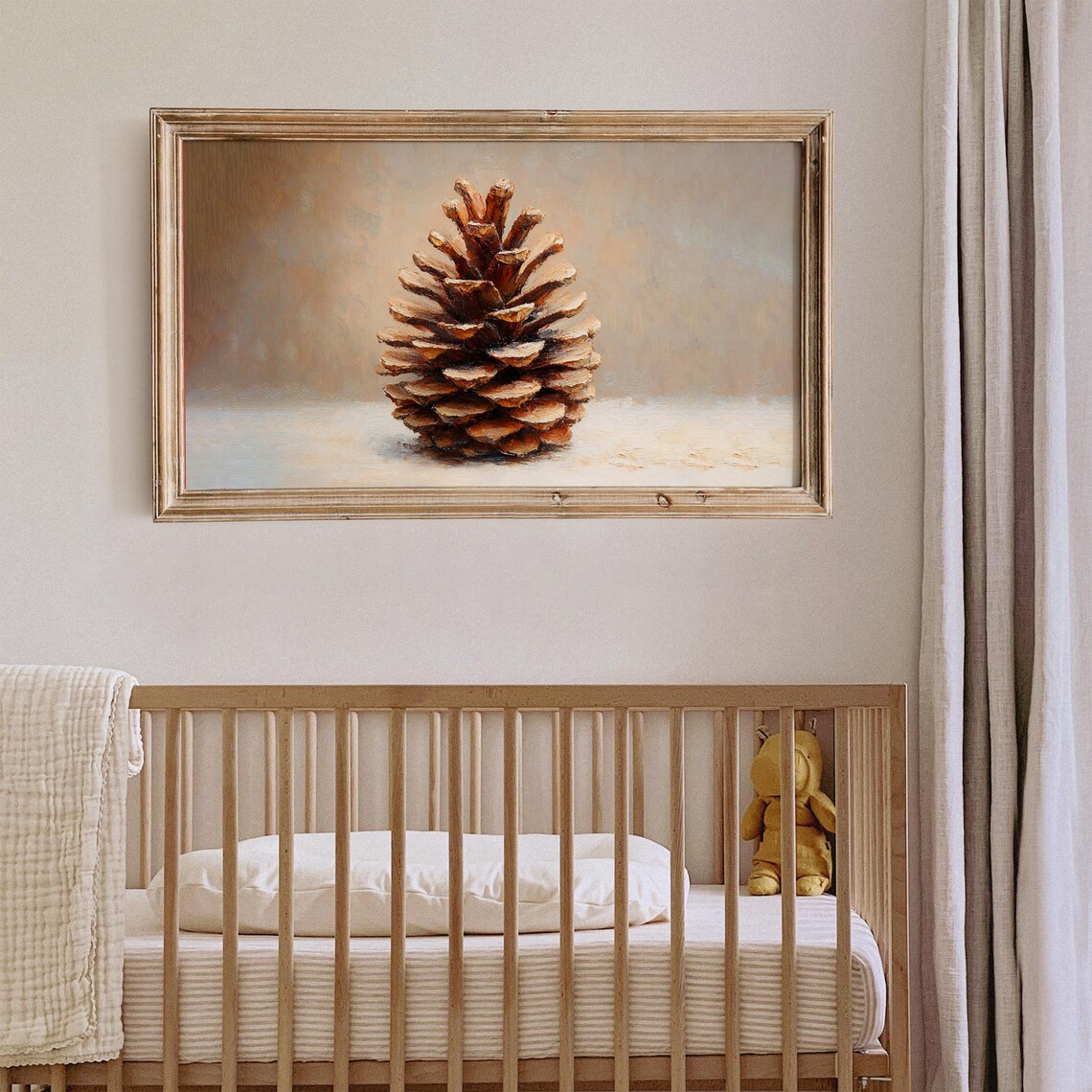 Single Pinecone Still Life Oil Painting Neutral Winter Wall Art Poster - Image 2