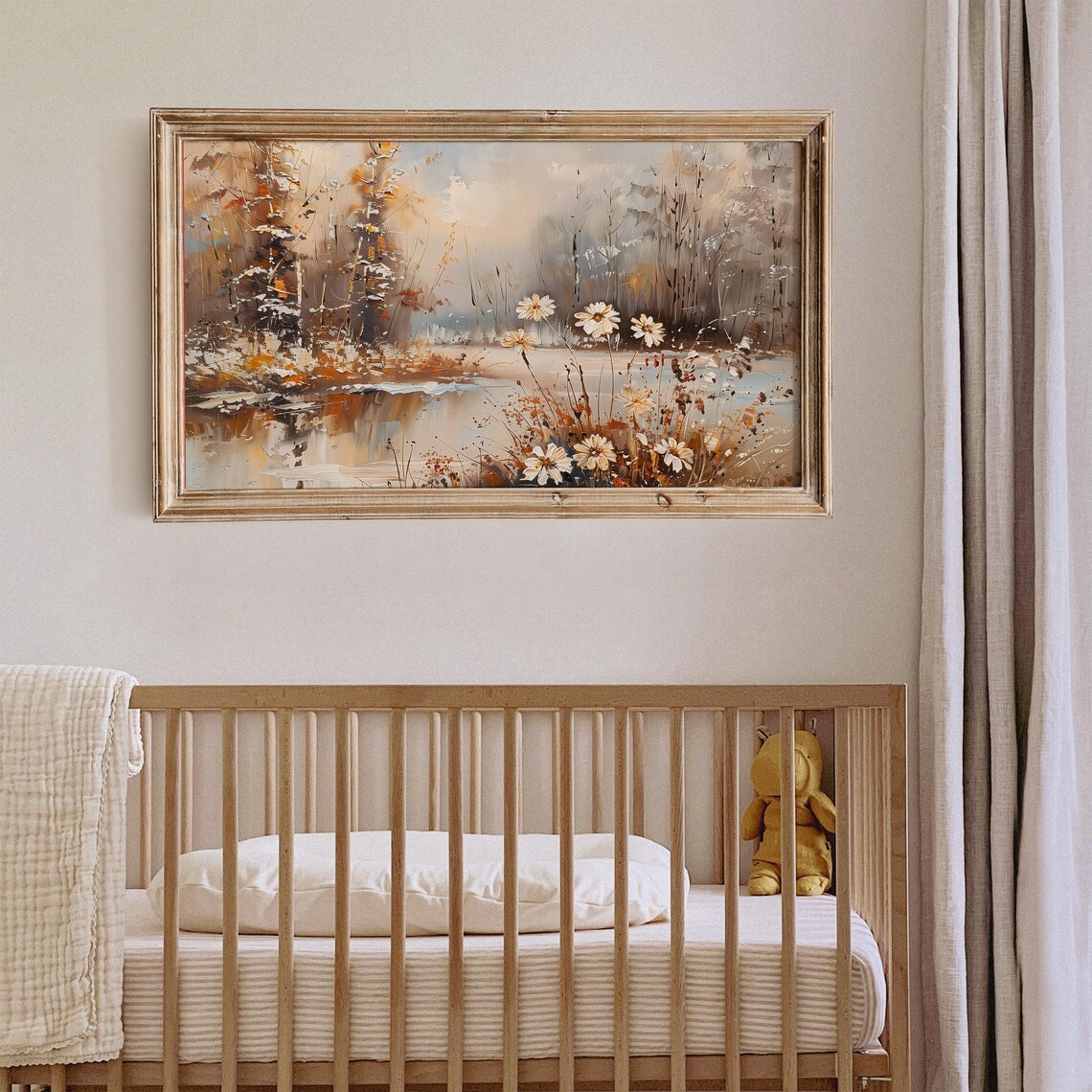 Winter Lakeside Wildflowers Daisy Meadow Golden Frame TV Art Poster - Image 2