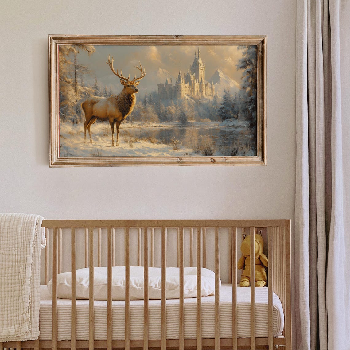 Vintage Reindeer In Snow Frame Tv Art Deer Oil Painting Winter Frame Tv Art Country Farmhouse Screensaver Woodland Animal - Image 2