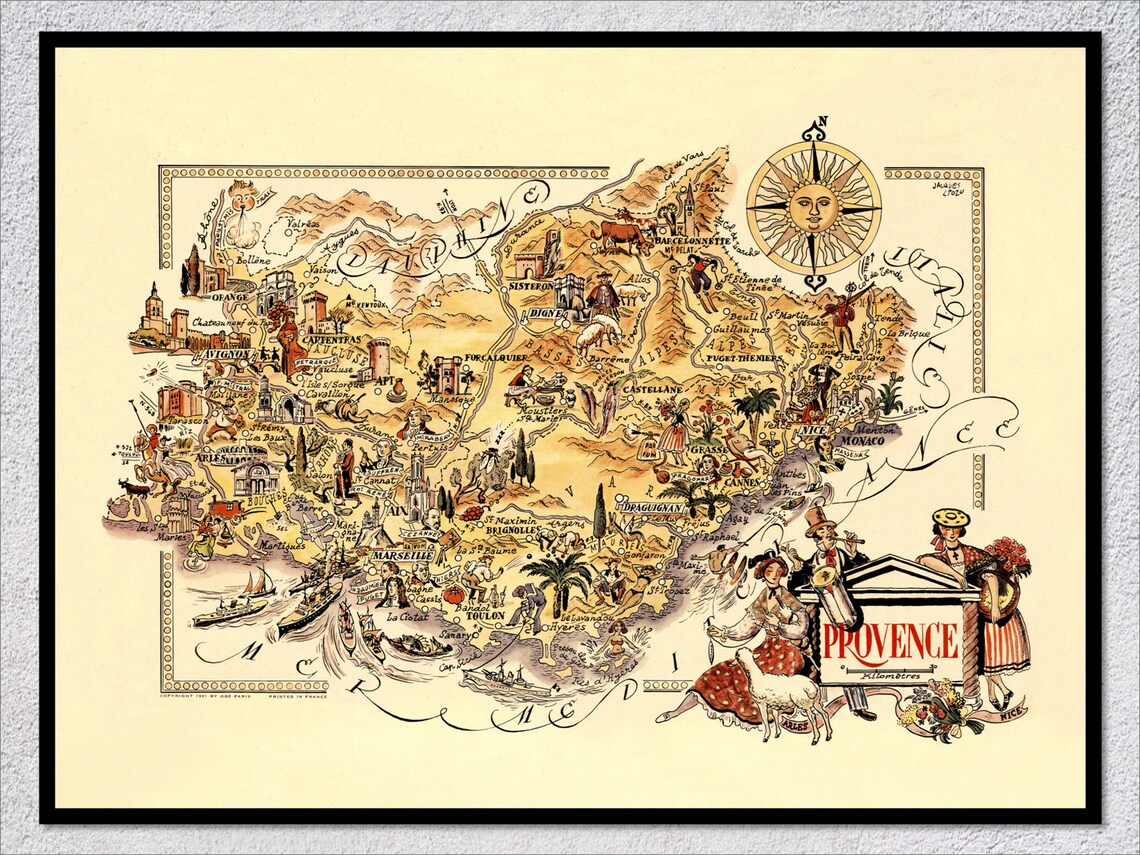 Provence Panache Illustrated Map Poster, Vintage France