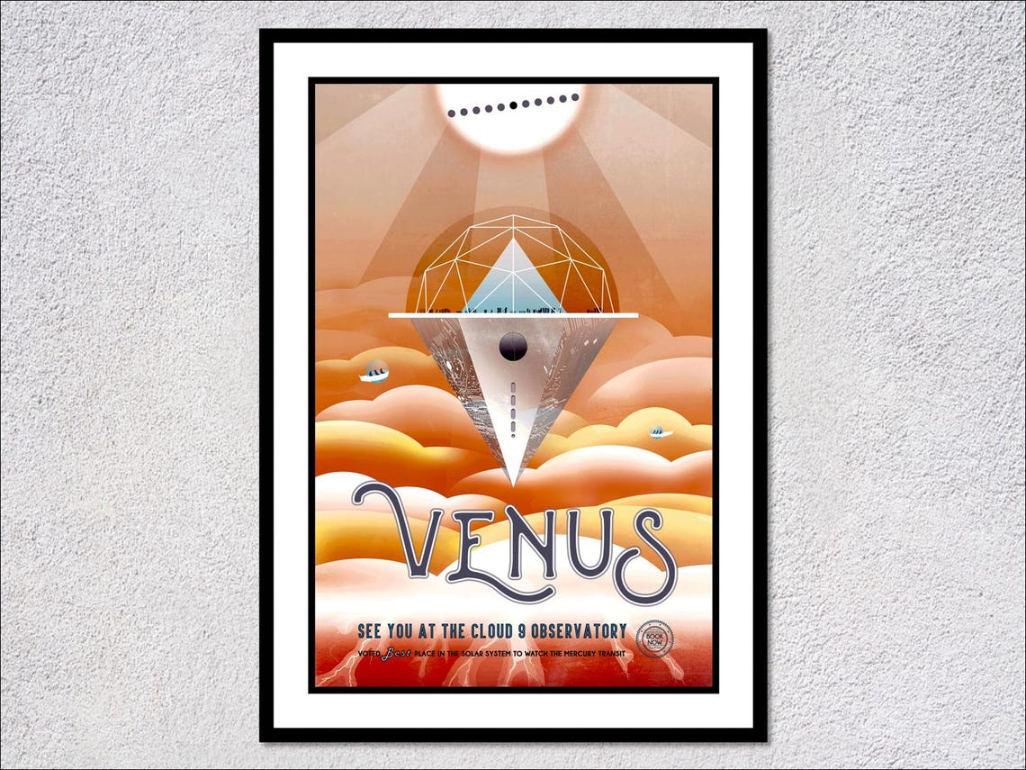 Venus Cloud 9 Observatory Retro Futuristic Space Journey Travel Poster