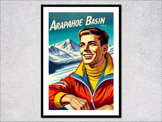 Colorful Arapahoe Basin Ski Poster Mountain Skiing Wall Art Winter Sports Decor Ski Lover Gift