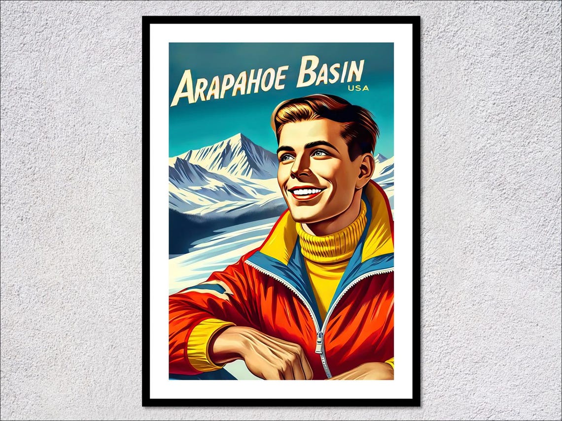 Colorful Arapahoe Basin Ski Poster Mountain Skiing Wall Art Winter Sports Decor Ski Lover Gift
