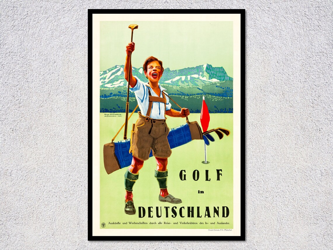 Golf In Deutschland 1927 Boy Caddie Alpine Vintage Tourism Poster