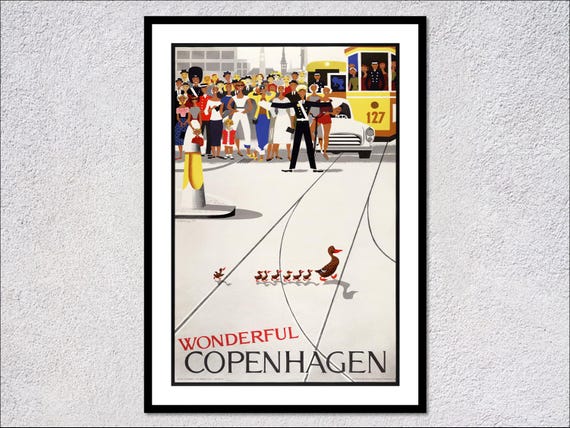 Copenhagen Vintage Travel Poster, Retro Denmark