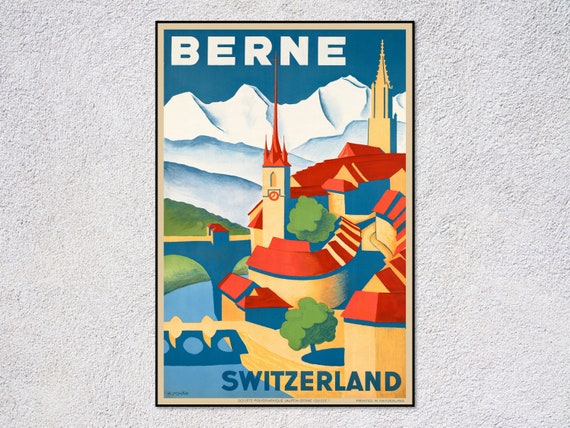 Vintage Bern Travel Poster, Classic Swiss Alps Print