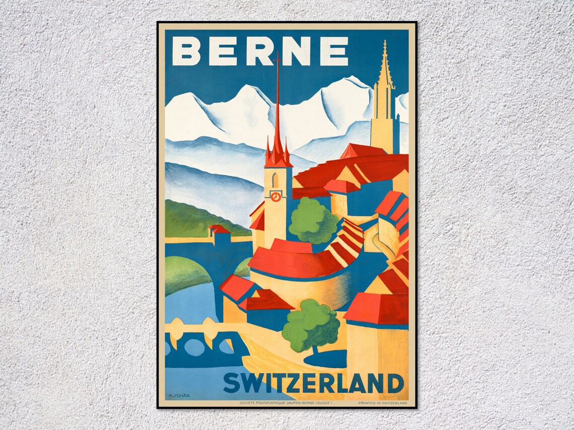 Vintage Bern Travel Poster, Classic Swiss Alps Print