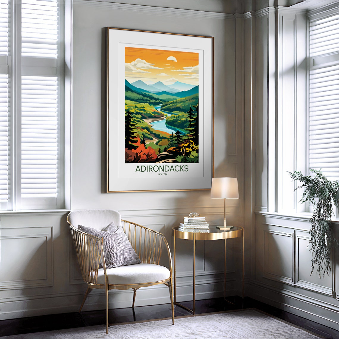 Adirondacks New York Autumn River Valley Sunset Travel Poster - Image 2