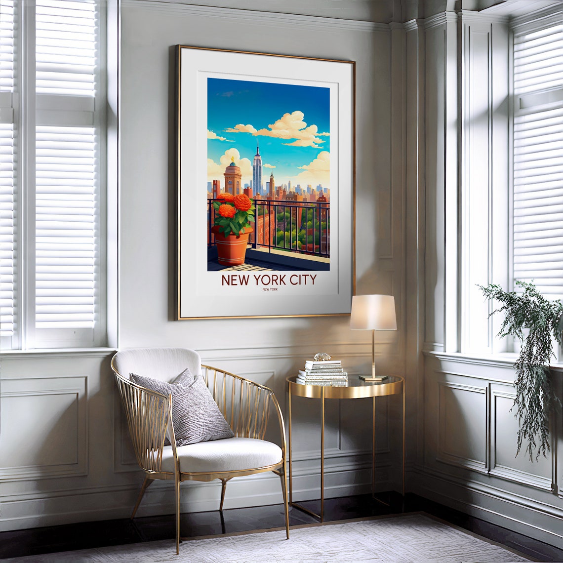 New York City Rooftop Flower Terrace Empire State View Poster - Image 2