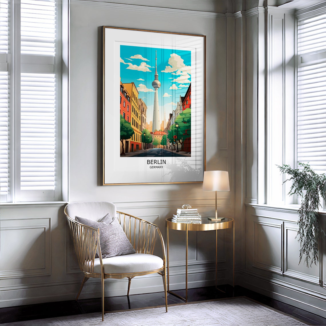 Berlin Germany Television Tower Street Retro Illustration Art Poster - Image 2