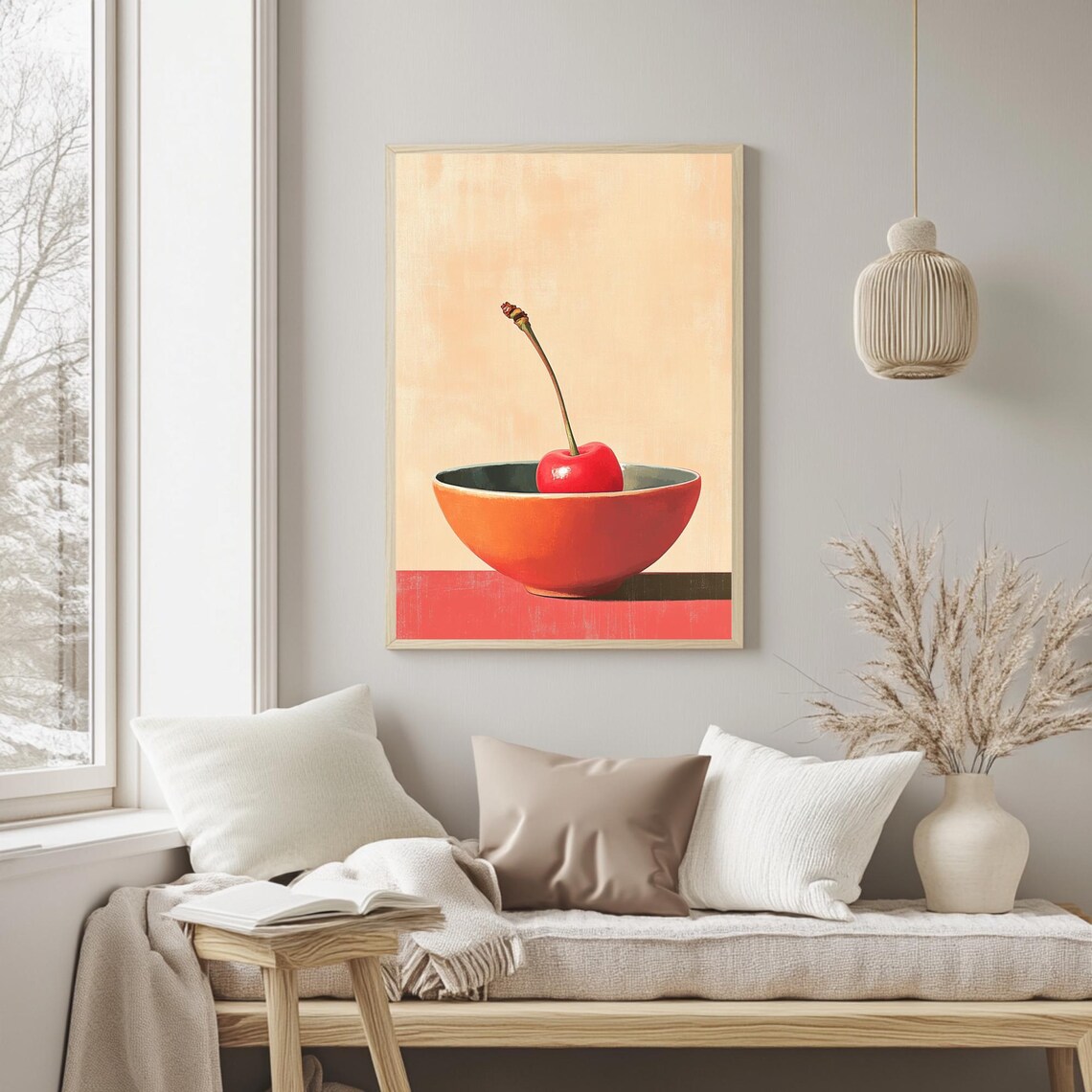 Cherry Bowl Art Print, Colorful Modern Still Life - Image 2