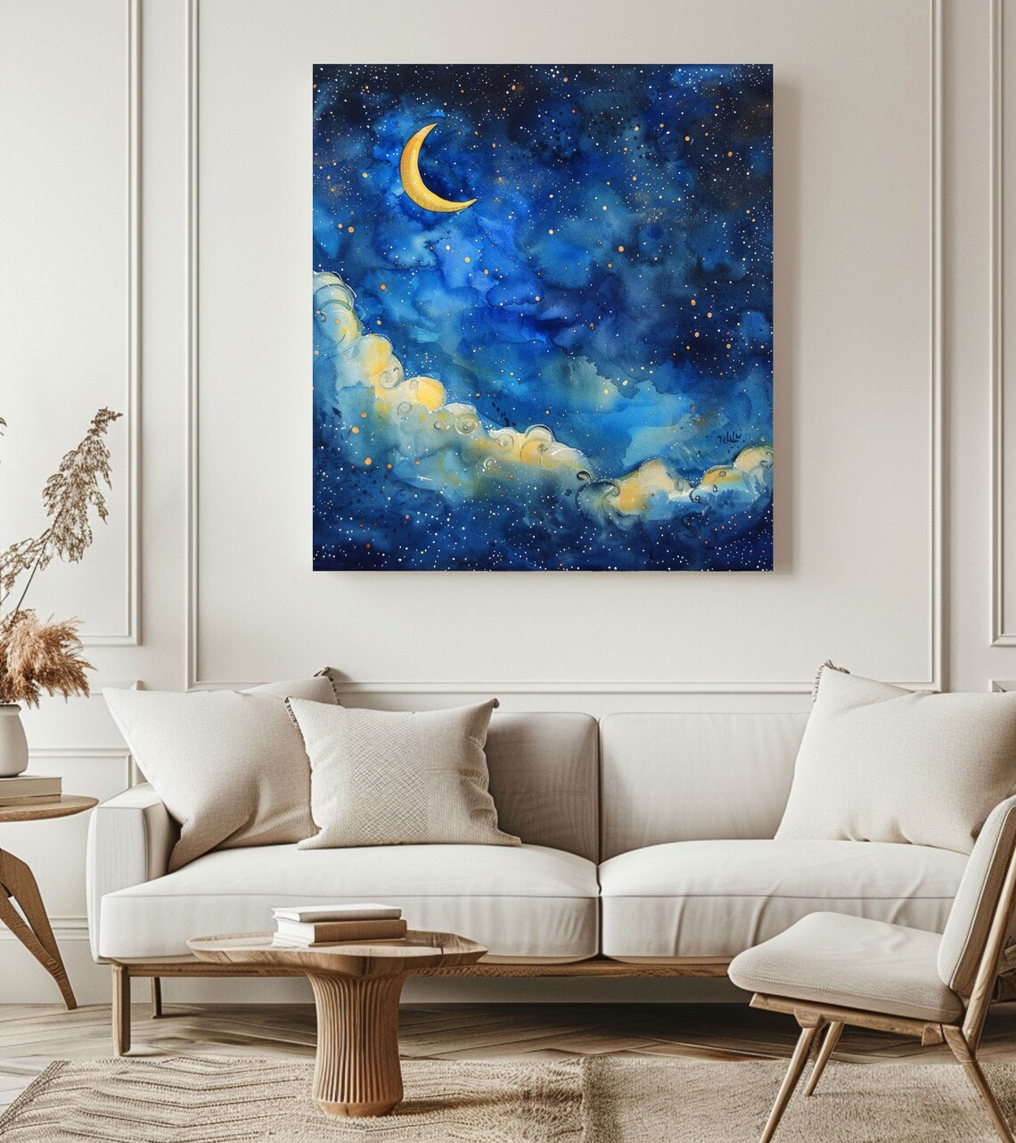 Starry Night Sky With Crescent Moon, Boho Decor - Image 3