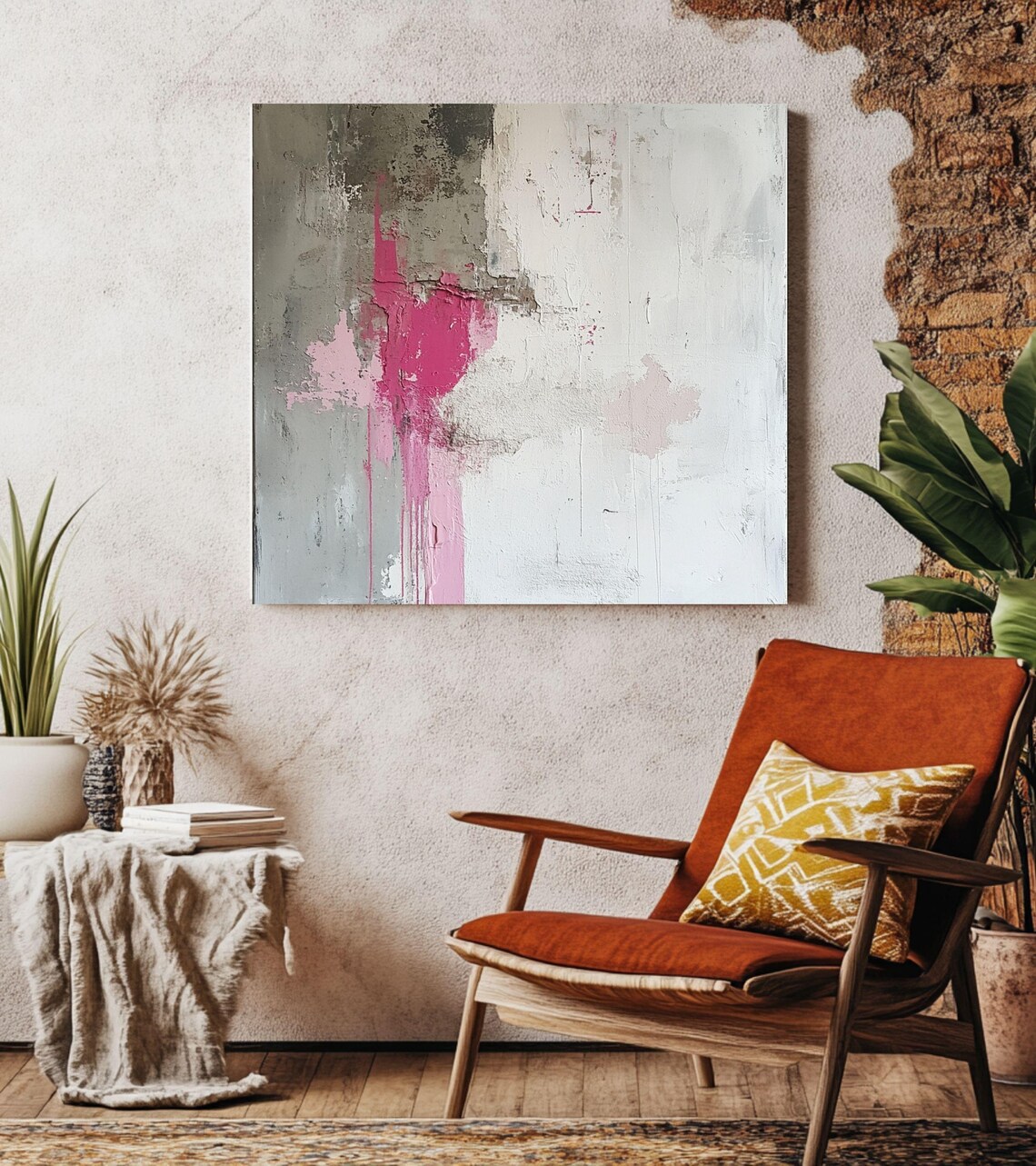 Pink Abstract Art, Elegant Modern Accent - Image 2