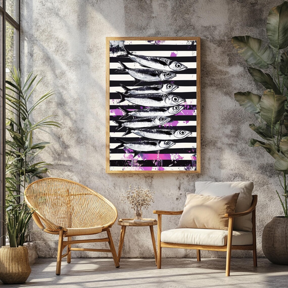 Striped Sardines Coastal Nautical Retro Pop Art - Image 2