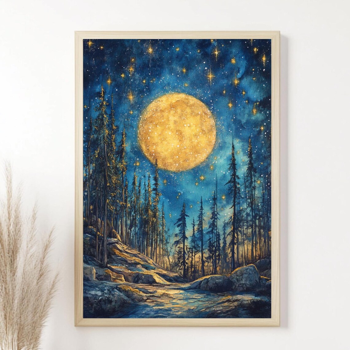 Starry Night Celestial Art Print, Nature Decor