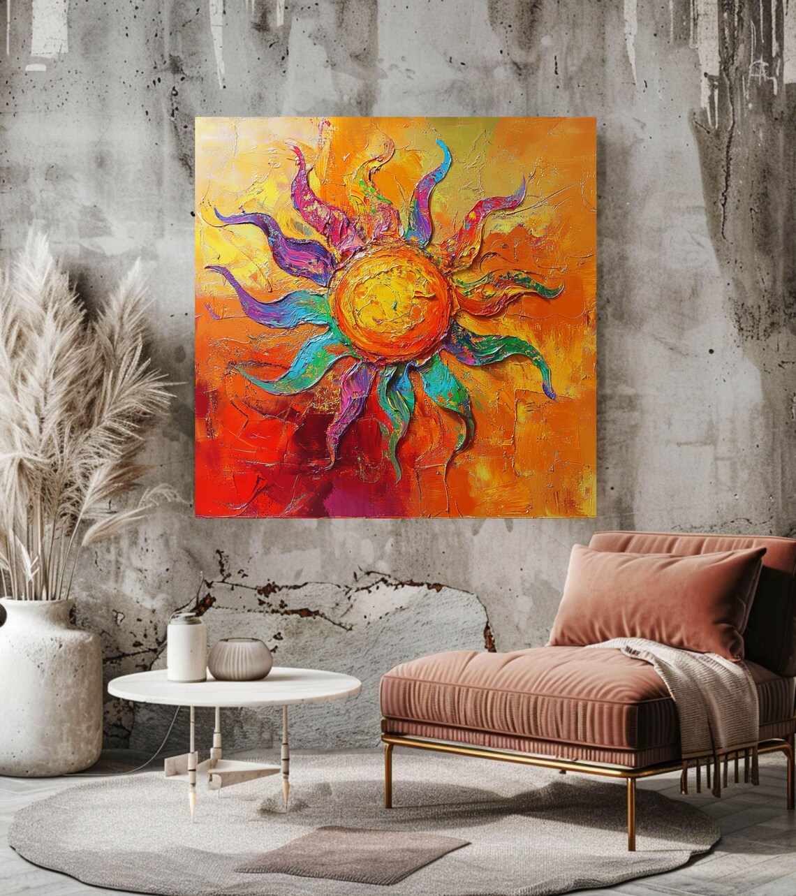 Vibrant Sun Textured Abstract Bohemian Art - Image 5