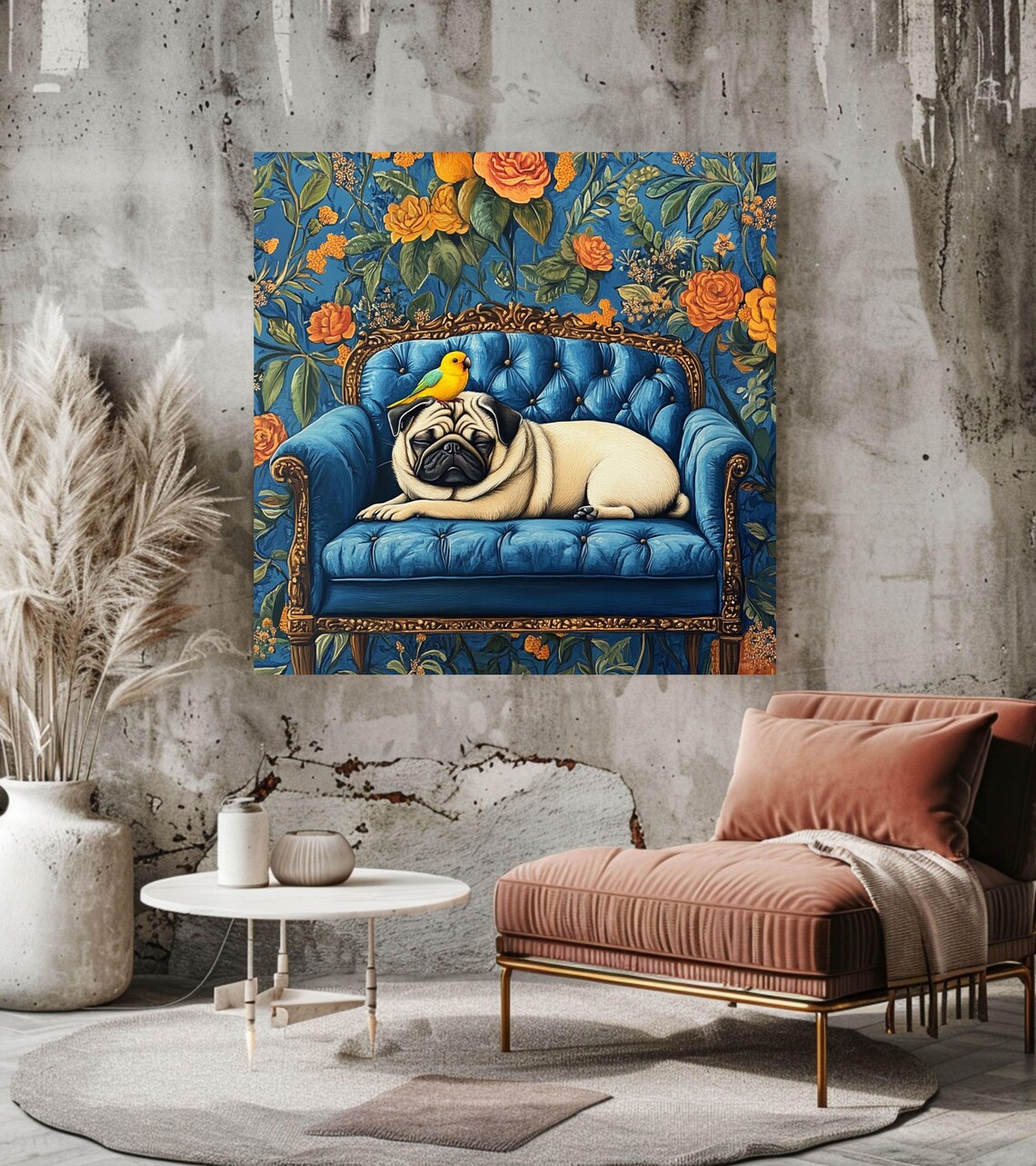 Sleeping Pug, Maximalist Floral Background Poster - Image 4