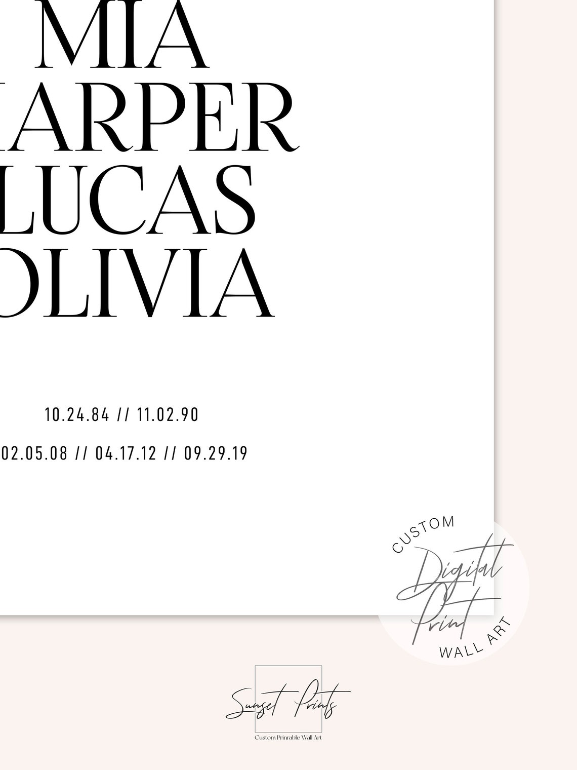 Personalized Family Names Poster With Birthdays Custom Surname Wall Decor - Image 4
