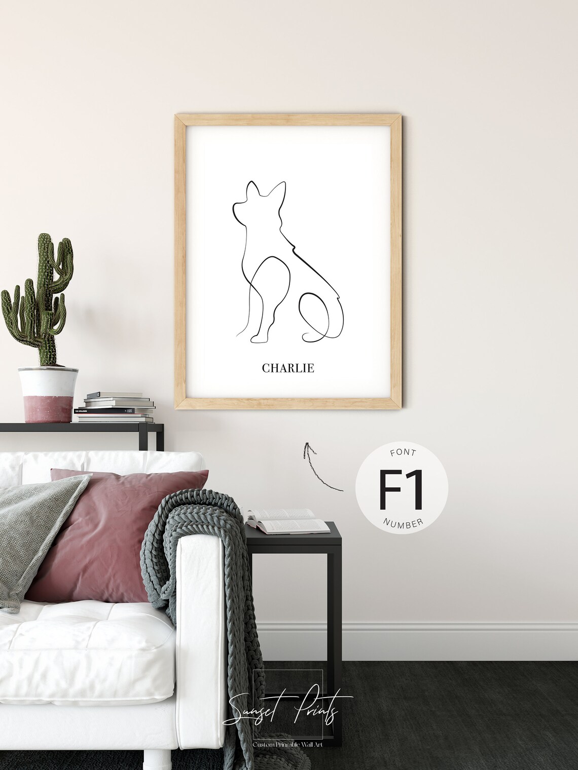 German Shepherd Customisable Line Art Gift Poster - Image 5