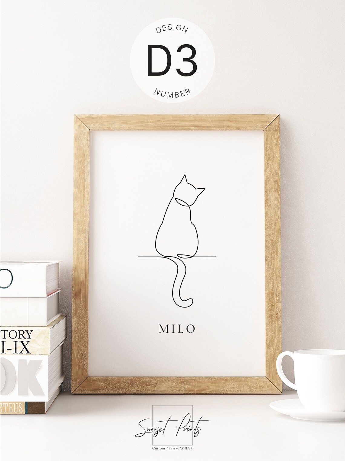 Personalized Cat One Line Drawing Custom Pet Name Minimalist Wall Poster - Image 3