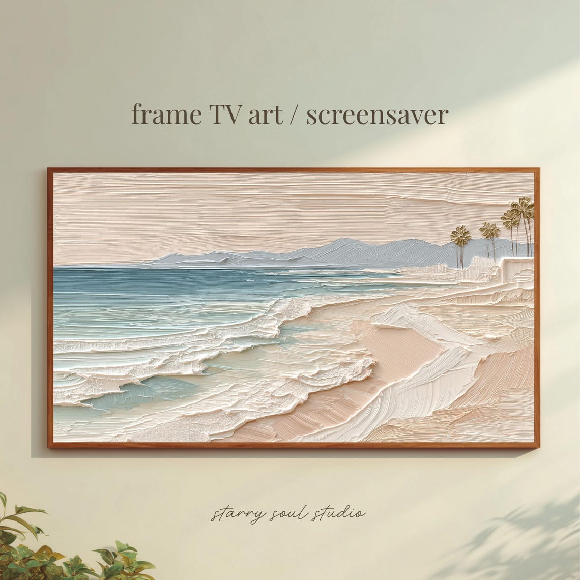 Pastel Beach Waves Palms Textured Impasto Coastal Wall Poster