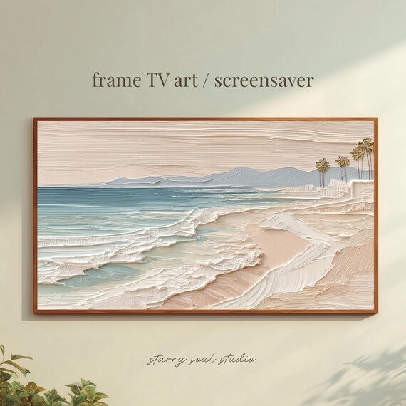 Pastel Beach Waves Palms Textured Impasto Coastal Wall Poster