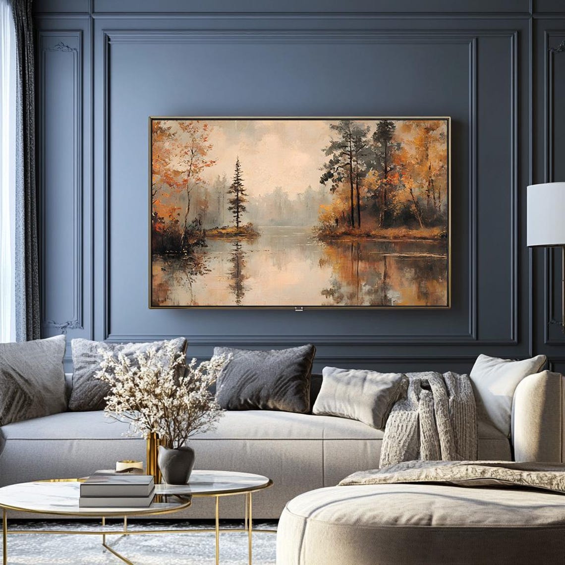 Misty Autumn River with Golden Trees Reflected in Calm Water Poster - Image 2