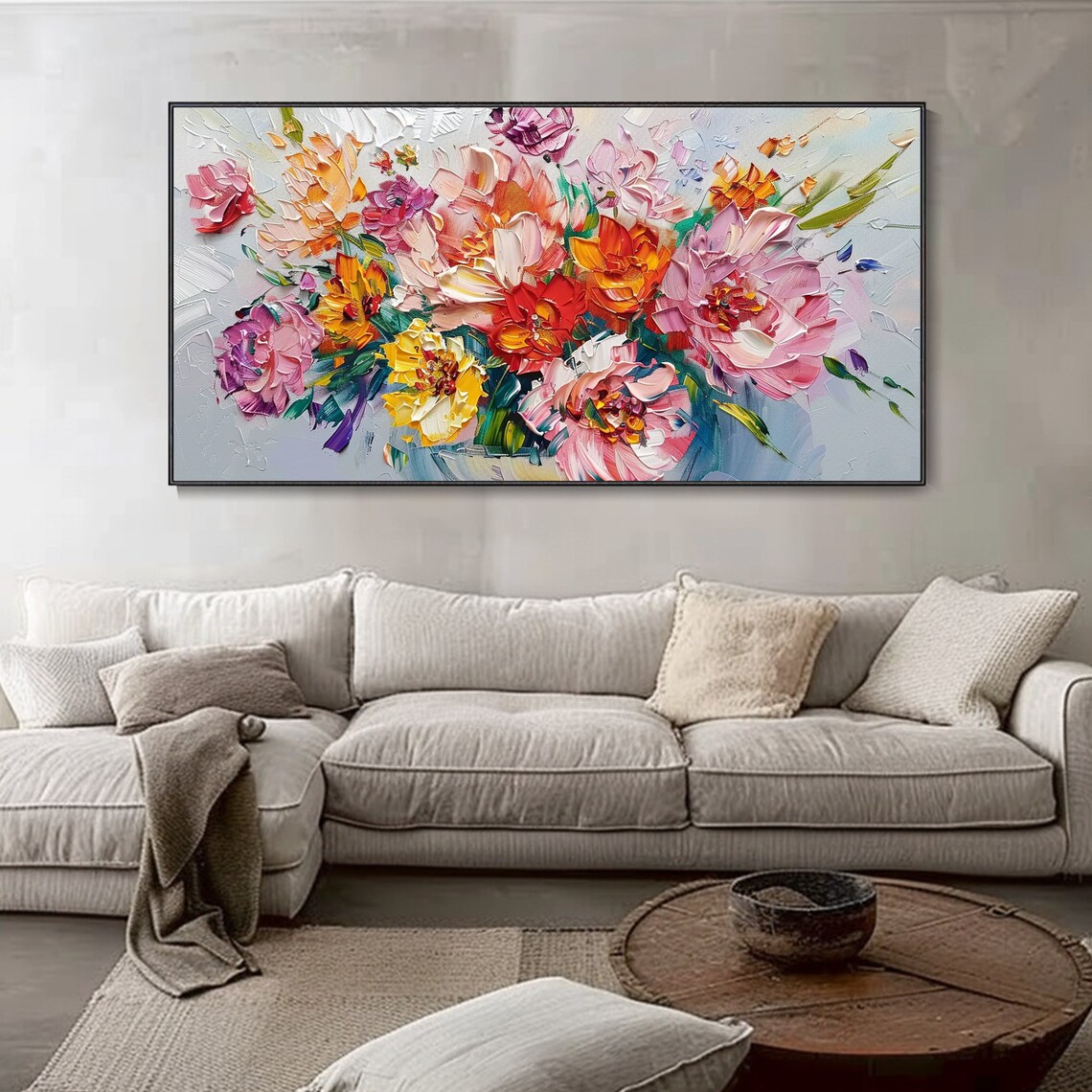 Warm Pink Peach Orange Flower Bouquet Textured Floral Art Poster - Image 3