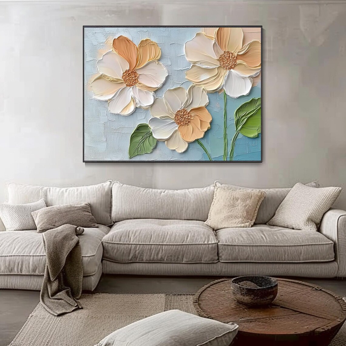 Neutral Cream White Floral Impasto Knife Painting Art Poster - Image 4