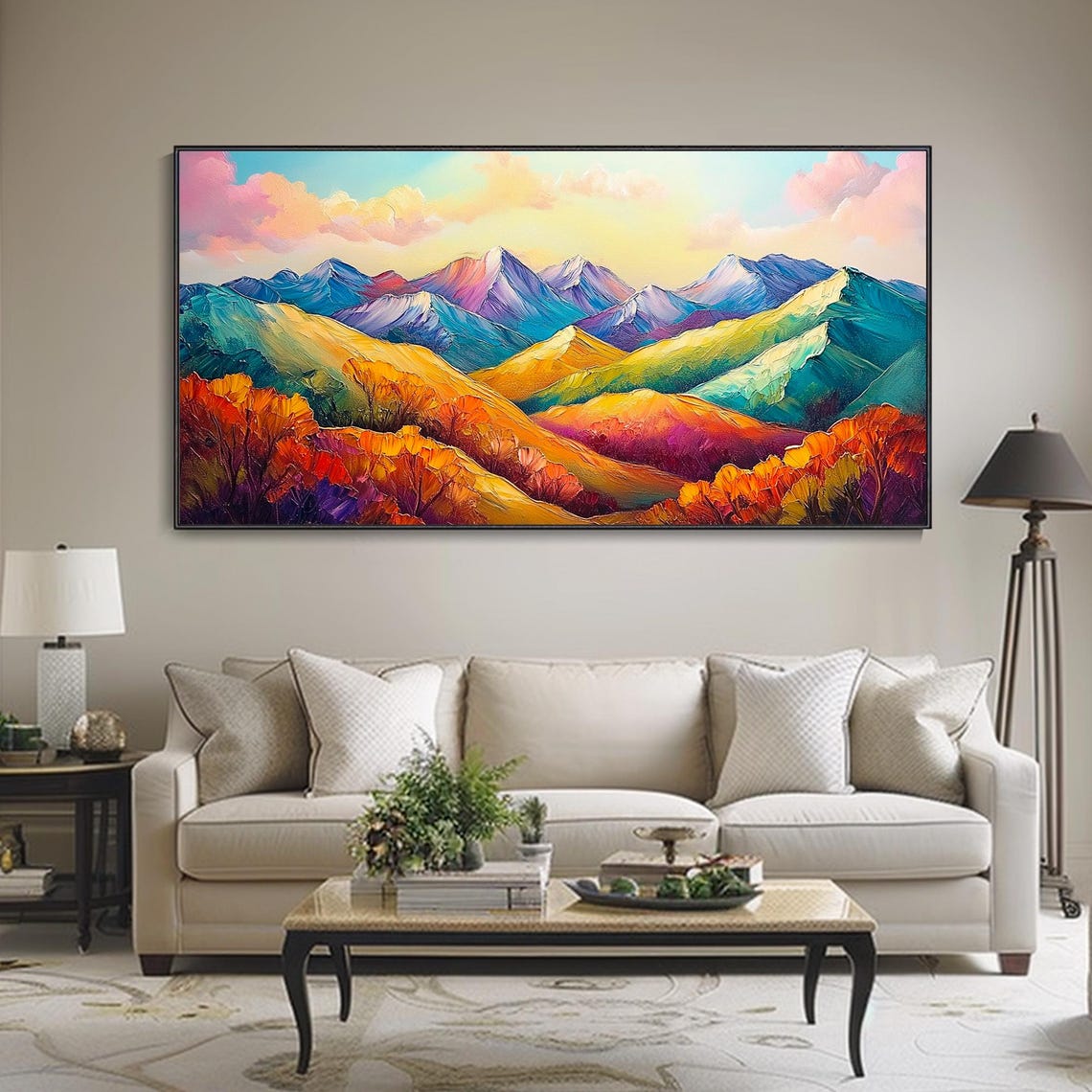 Colorful Mountain Range Sunrise Golden Hills Pink Clouds Art Poster - Image 4