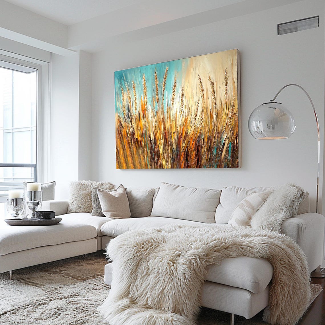 Golden Wheat Field Turquoise Sky Textured Harvest Oil Art Poster - Image 2
