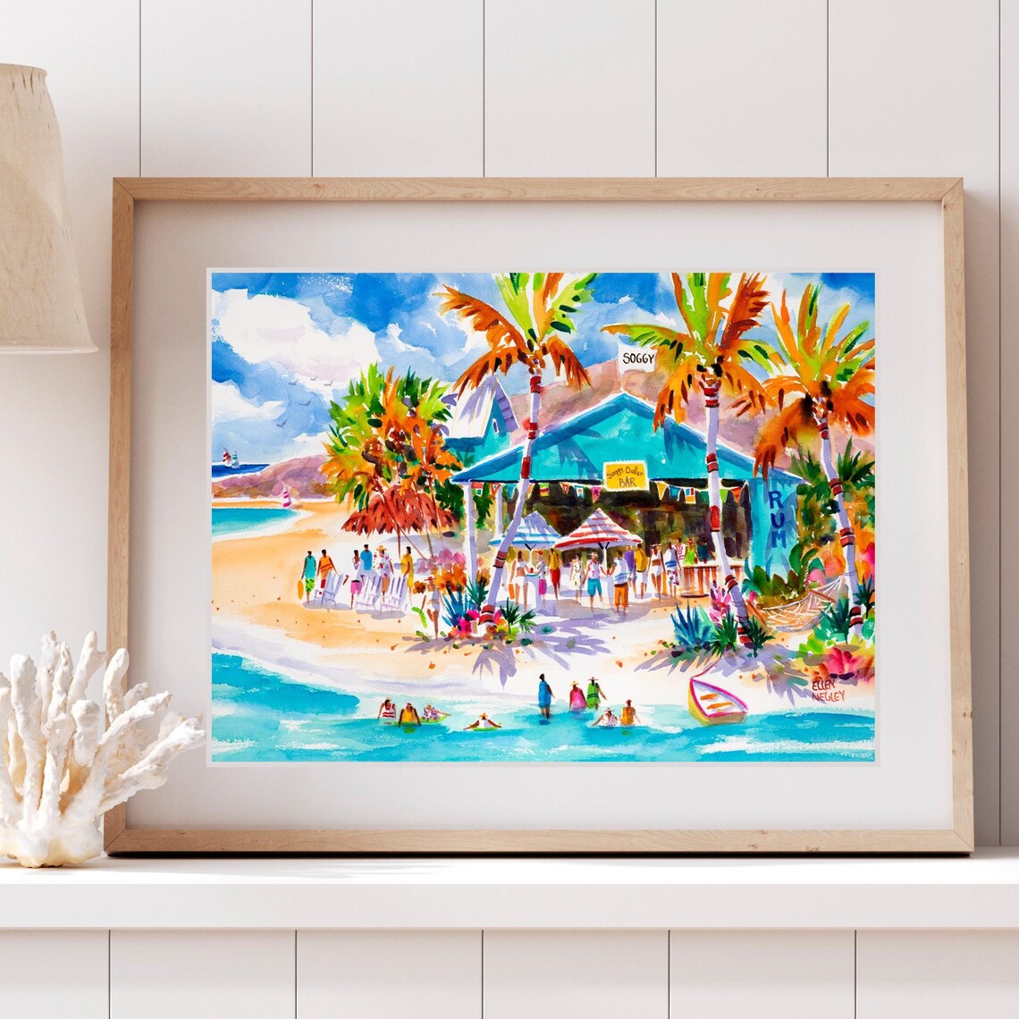 Soggy Dollar Bar Watercolor Art Print, British Virgin Islands