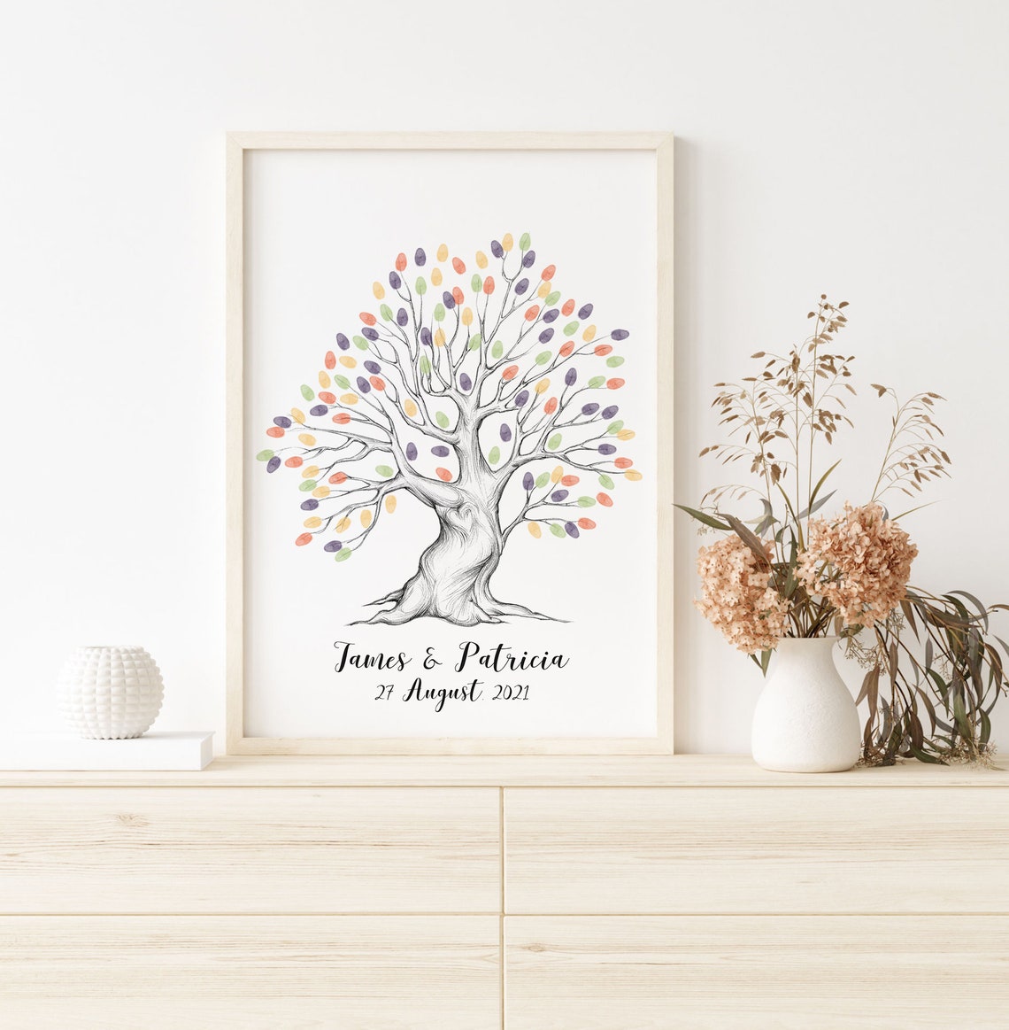 Wedding Sketch Fingerprint Tree Guest Book Wedding Thumbprint Tree Sketch Thumbprint Tree Family Fingerprint Tree - Image 3