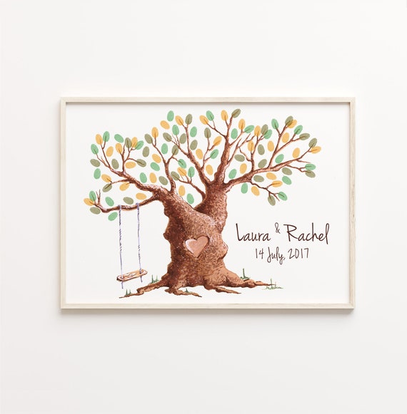 Oil Painting Fingerprint Tree Guest Book Wedding Thumbprint Tree Brown Thumbprint Tree Family Fingerprint Tree