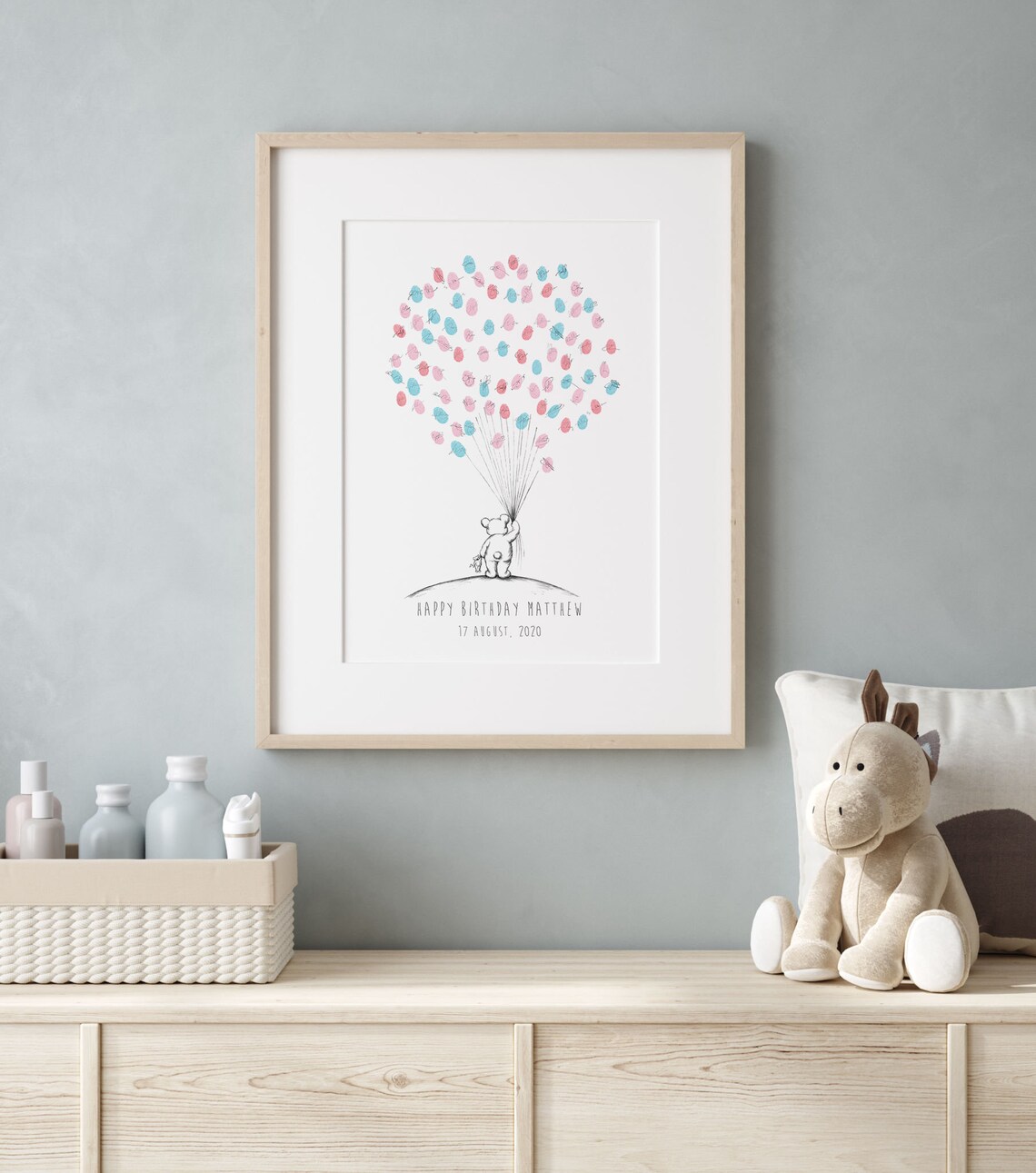 Baby Bear Guest Book, Custom Birthday Fingerprint Print - Image 3