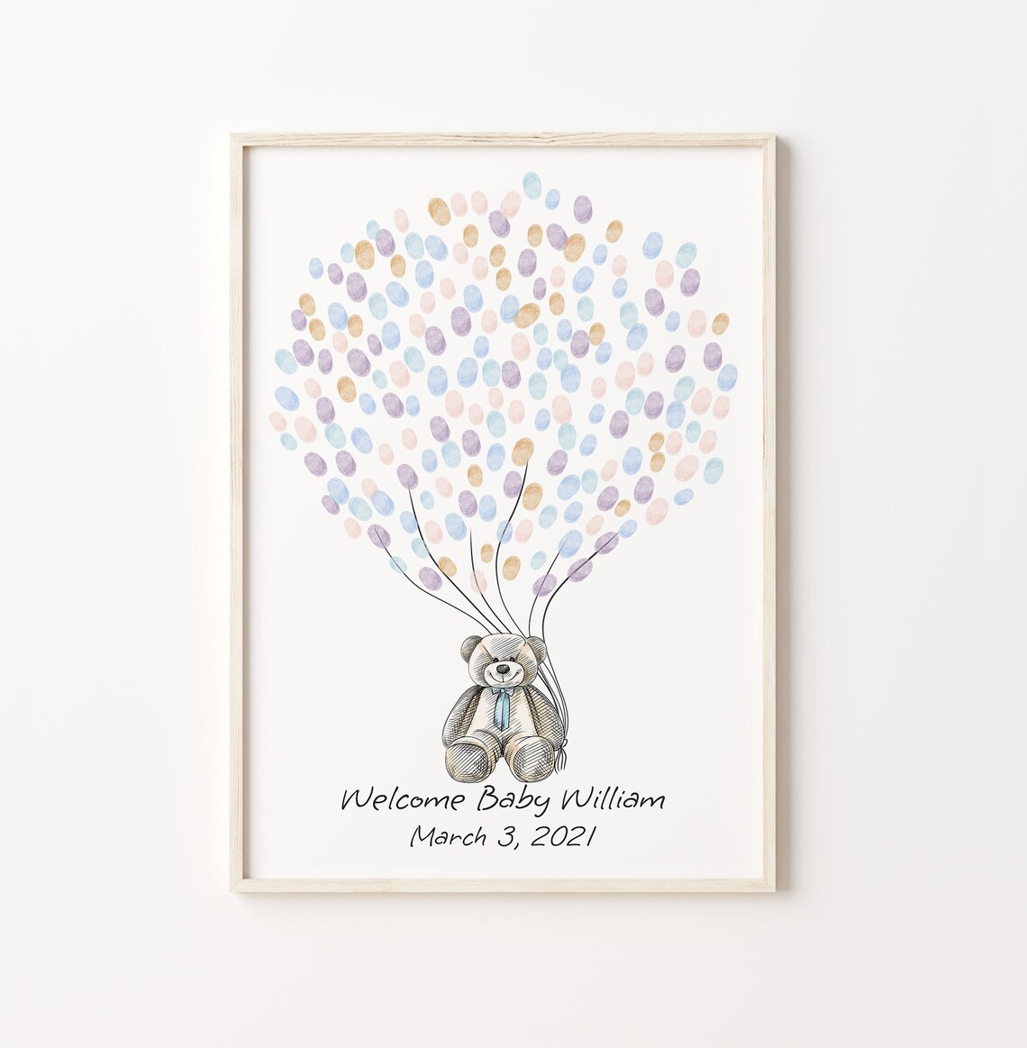 Sweet Teddy Bear With Bow Welcome Baby Keepsake Guest Book Poster