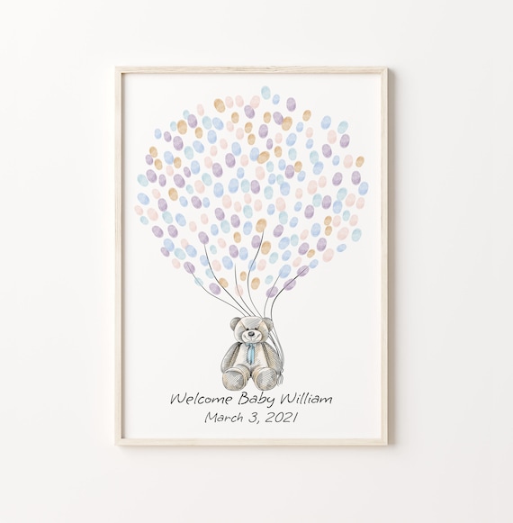 Sweet Teddy Bear With Bow Welcome Baby Keepsake Guest Book Poster