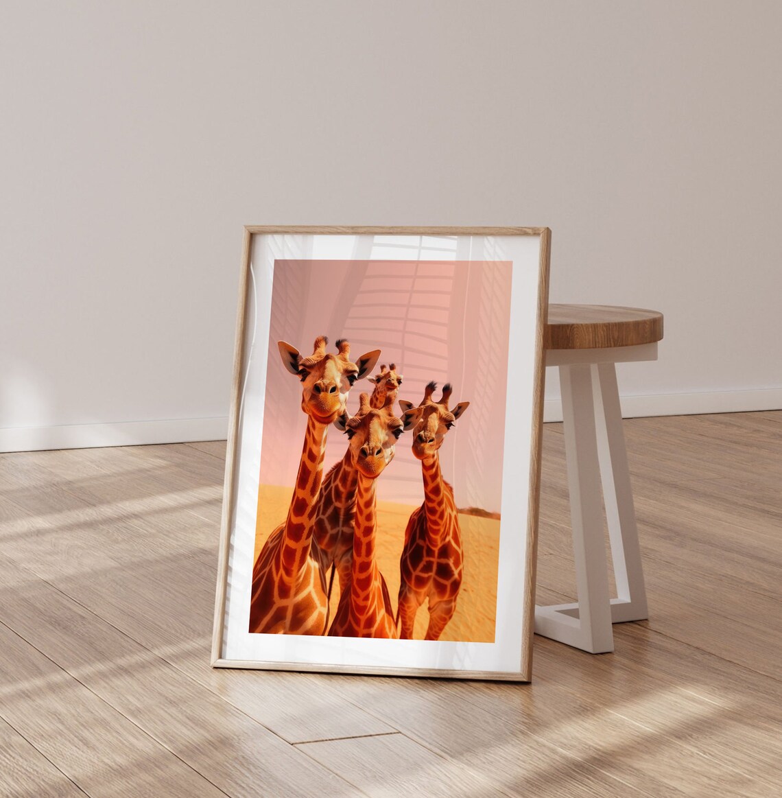 Four Cute Giraffes Desert Sunset Safari Wildlife Photography Poster - Image 2