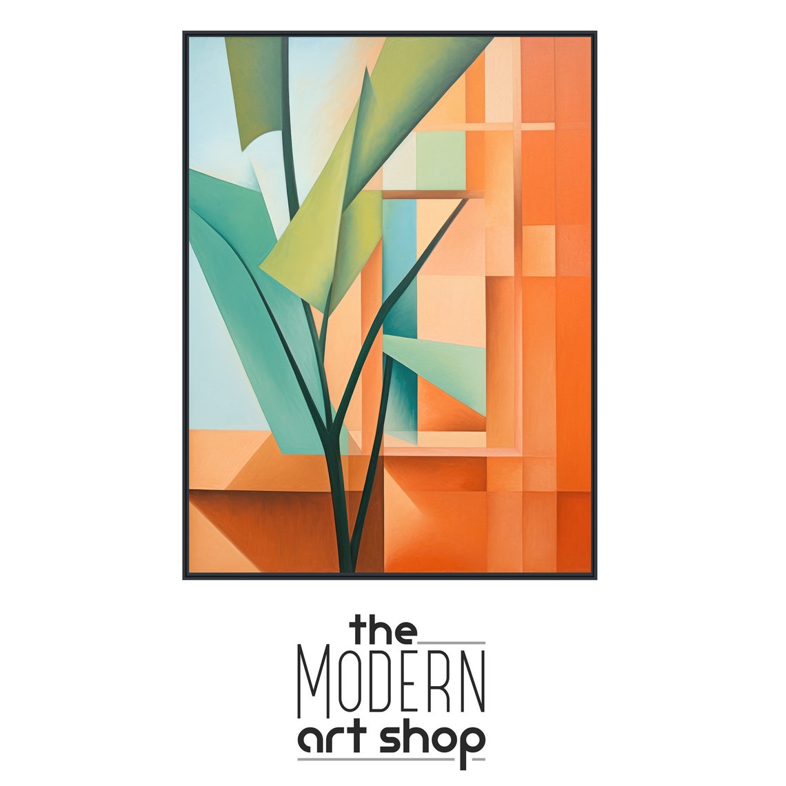 Abstract Tropical Stems Geometric Art In Orange And Teal Poster - Image 4